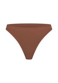 Brązowe dove bikini o bezszwowym designie, z umiarkowanym stanem i minimalnym pokryciem. Wykonane z miękkiego, elastycznego materiału dla komfortu.