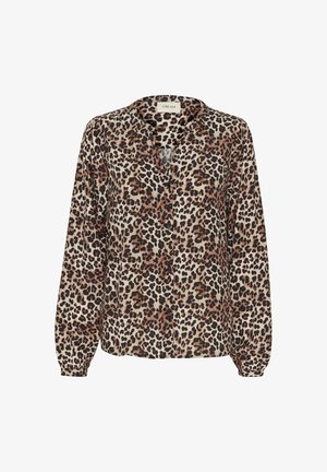 Langærmet bluse med leopardprint i nuancer af brun og creme, med en knaplukning foran og en afslappet pasform. Blødt, letvægtsstof.
