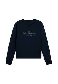 Felpa blu navy realizzata in morbido tessuto, con scollo rotondo e maniche lunghe. Sul davanti la scritta "qualcosa di FANTASTICO" in argento.