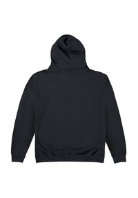 Felpa con cappuccio di colore nero solido, con una texture morbida, polsini e vita a costine; presenta una tasca a marsupio sul davanti.