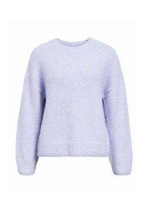 Licht lavendelgekleurde gebreide trui met een ronde halslijn, verlaagde schouders en geribbelde zoom. Zachte textuur met een ontspannen pasvorm.