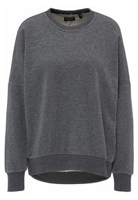 Grijze sweatshirt met een ronde halslijn, verlaagde schouders, geribde boorden en onderrand. Bevat een subtiele logo-geborduurde op de borst. Zachte textuur.