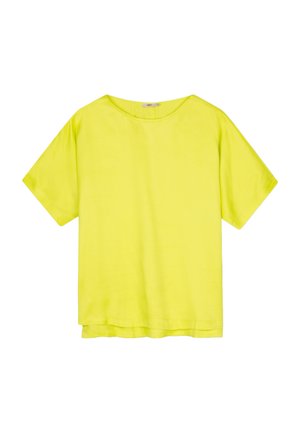 Neongeel, kortermig shirt met een ronde halslijn. Gemaakt van een glad, lichtgewicht materiaal. Losse, ontspannen pasvorm met een rechte zoom.