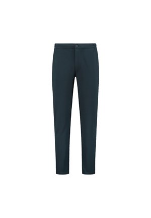 Donker marineblauwe broek van stof met een lichte stretch. Voorzien van een voorknop, slim fit en een gladde textuur, geschikt voor casual wear.