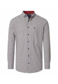 Heren overhemd met lange mouwen, knopenrij met kleine multikleurige vierkante patronen, button-down kraag en geborduurd logo op de borst.