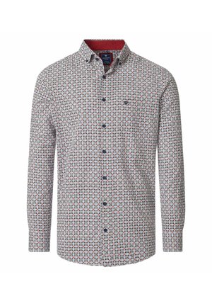 Herren Langarm-Hemd mit kleinen, mehrfarbigen Quadratmustern, Button-Down-Kragen und Logostickerei auf der Brust.
