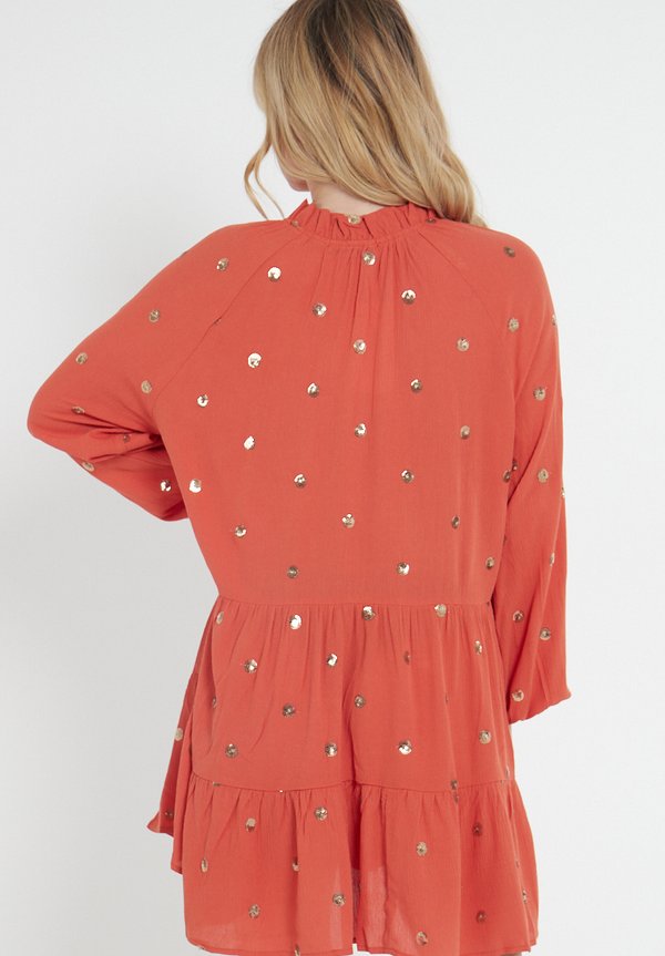 EMBELLISHED TIERED WITH TIE NECK - Day dress - rust4