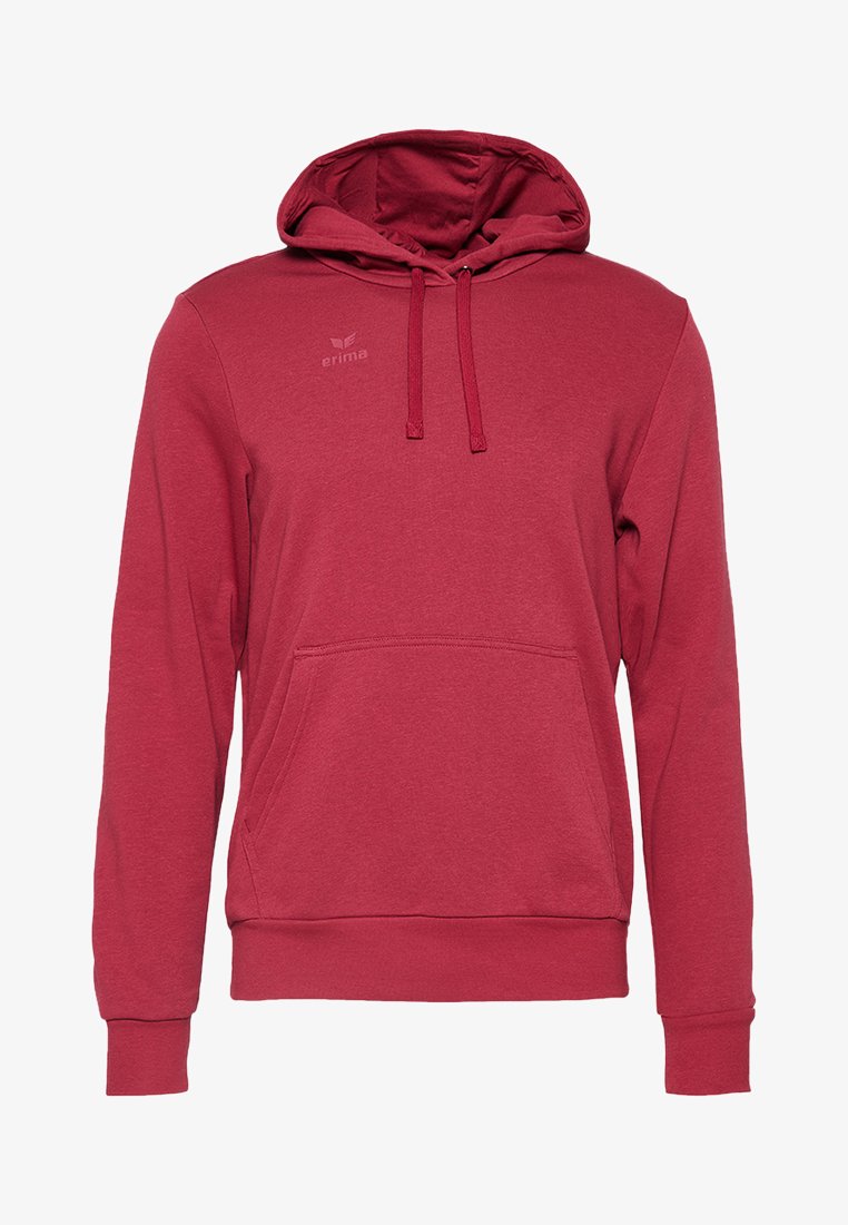 Rote Hoodie aus einem Baumwoll-Mischgewebe, mit einer Fronttasche, verstellbarem Kordelzug an der Kapuze und gerippten Bündchen an den Ärmeln und dem Saum.