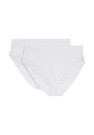 Witte katoenen slipjes met kant langs de taille en pootopeningen, met een zachte textuur en een klassiek model, verkochte in een verpakking van twee.