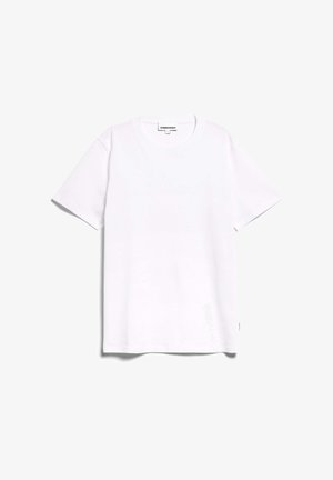 Witte katoenen t-shirt met korte mouwen, ronde hals en rechte zoom. Beschikt over een gestikt label aan de onderkant van de linkerkant. Soepele textuur.