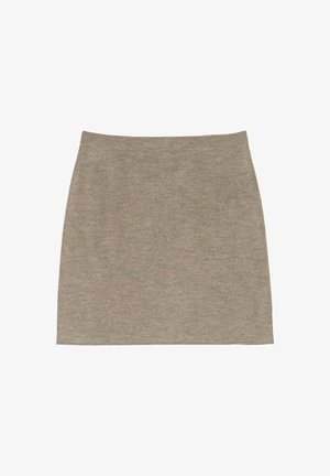 Minirock aus Baumwollmischung in einem sanften Beigeton. Glatte Textur, figurbetonte Silhouette und ein einfacher, elastischer Bund. Keine sichtbaren Muster.