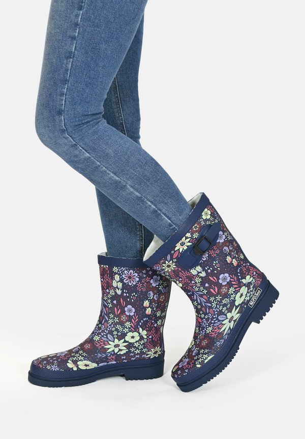 FLOWER - Gummistiefel - dunkelblau mit blumenprint