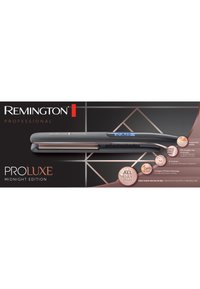 Remington ProLuxe hårplattång i svart med roseguld accenter. Har breda plattor, justerbara temperaturinställningar och OPTIheat-teknik.