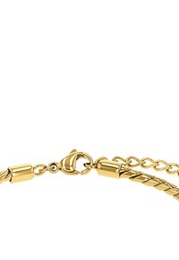 Collar de cadena de oro con diseño retorcido, cierre de langosta y acentos cilíndricos lisos.