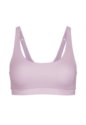 Lilla bralette laget av glatt stoff, med brede stropper og scoop-halsutskjæring. Enkelt design med en elastisk band for støtte.