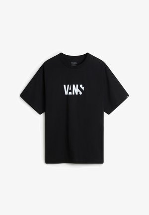 Zwart Vans T-shirt met korte mouwen en een wit vetgedrukt Vans-logo op de borst, ronde hals.