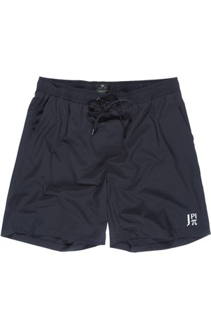 Pantaloni da nuoto blu navy realizzati in tessuto leggero e quick-drying. Presentano una vita elastica con cordino e un logo bianco davanti.