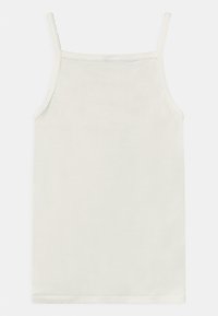 Camisole bianca senza maniche con spalline sottili, realizzata in tessuto liscio, con un design semplice e un orlo dritto.