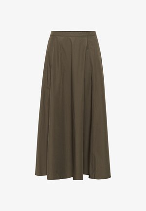 Keskmise pikkusega, oliivroheline seelik, millel on sile tekstuur, voldid ja tupesistuv vöökoht. Kujundus on lihtne ja elegantne.