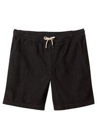 Sorte fløjlsshorts med elastisk talje og justerbar snor, med sidelommer og en glat overflade.