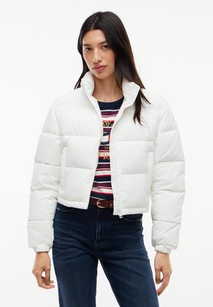 Tommy Jeans FLAG BACK CROP PUFFER - Χειμωνιάτικο μπουφάν - ancient white