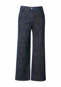 Weite Jeans in dunkelblauem Denim mit einem Leopardenmuster. Enthält Vordertaschen und einen Metallknopfverschluss.