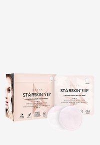 Starskin VIP 7-i-1 Mirakel Hudmaskeputer, med et mykt, teksturert design i rosa og hvitt, pakket i en rektangulær lys rosa boks.