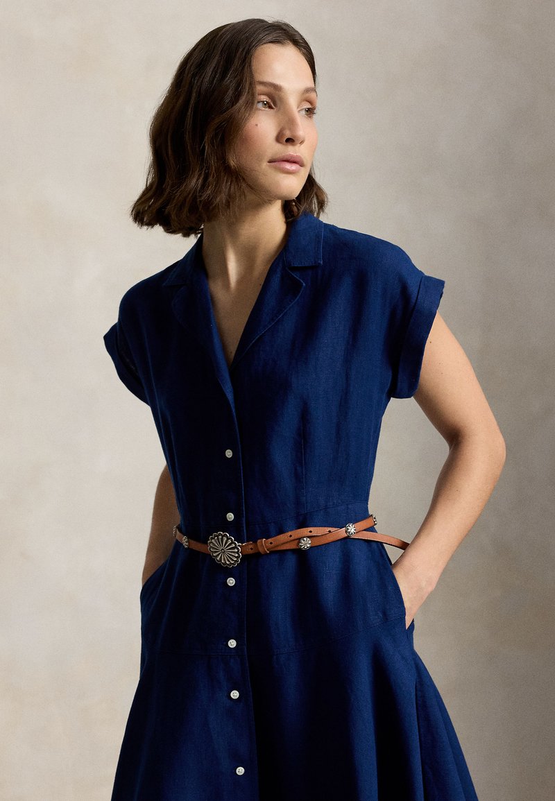 royal blue shirt dress Polo Ralph Lauren LINEN SHORT-SLEEVE SHIRTDRESS - Band collar Elbow length 24BFCM20 Y-3 Tank Dress Size:8-9 Years
