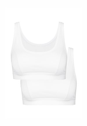 Witte bralette set met een gladde stof, brede banden en een ronde halslijn. Heeft een effen kleur en een minimalistisch ontwerp.