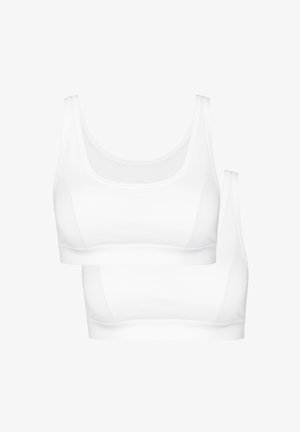 Witte bralette set met een gladde stof, brede banden en een ronde halslijn. Heeft een effen kleur en een minimalistisch ontwerp.