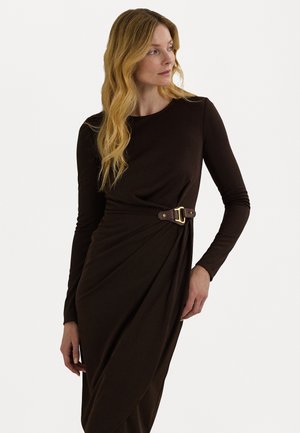Lauren Ralph Lauren Petite BUCKLE-TRIM STRETCH JERSEY DRESS - Žerzejové šaty - circuit brown