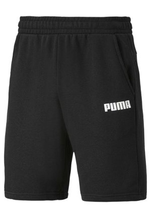Sorte Puma løbeshorts med elastisk taljebånd og sidelommer, med hvidt Puma-logo på højre lår.