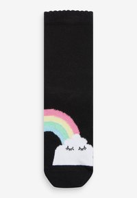 Calzini neri alla caviglia con una nuvola bianca dagli occhi chiusi e un design arcobaleno multicolore. Tessuto a maglia strutturato.