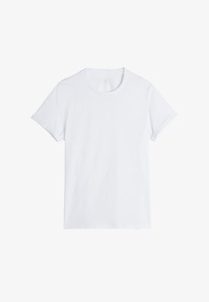 Witte T-shirt met korte mouwen en een ronde hals, gemaakt van zachte katoenen stof. Opgerolde mouwen en een losse pasvorm. Geen zichtbare patronen of graphics.