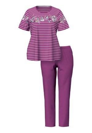 Ulla Popken, FLORAL STRIPE TWO PIECE PAJAMA SET - Yöasusetti - berry