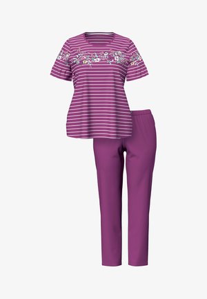 Ulla Popken, FLORAL STRIPE TWO PIECE PAJAMA SET - Nattøj sæt - berry