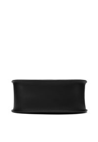 Black leather bag with a smooth texture, rounded sides, and a flat base. Minimalist design lacks external hardware or accents.
