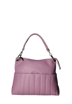 Sac en cuir rose avec une texture matelassée, une poignée tressée et des garnitures en argent. Il dispose d'une fermeture éclair et d'une forme structurée.