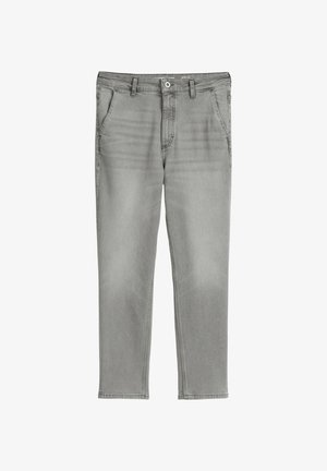 Grijze denim broek met een rechte pasvorm, vijf-pocketstijl, knoopsluiting en een lichte vervaging over de stof.