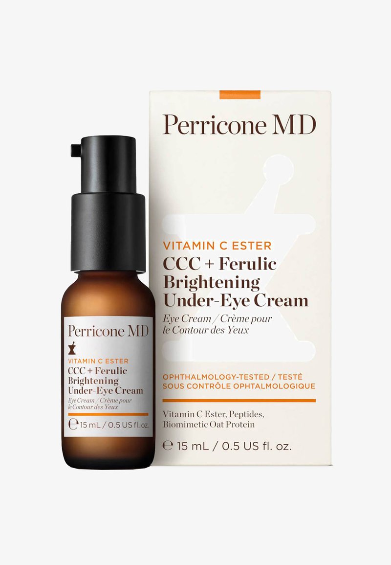 Bernsteinfarbige Glasflasche mit schwarzem Pumpenspender neben einer cremefarbenen Verpackung. Etiketten in Braun und Weiß beschreiben Produktdetails und Zutaten.