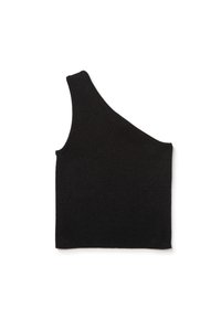 Top nero a spalla sola realizzato in un materiale a coste e testurizzato. Caratterizzato da un design elegante con una scollatura angolata nettamente.