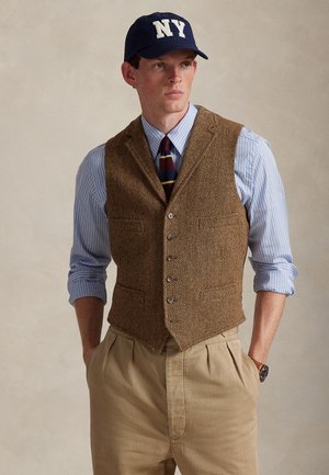 WOOL HERRINGBONE VEST - Vesta - brown/tan