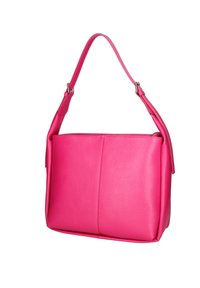 Roze leren handtas met een gestructureerde vorm, enkele verstelbare schouderriem en een textuur van het oppervlak. Heeft een slanke ritssluiting en een minimalistisch ontwerp.