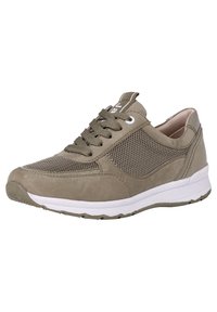 Taufärgad sneaker med nätpaneler på sidorna, snörning, vadderad krage och vit mellansula med texturerad yttersula.