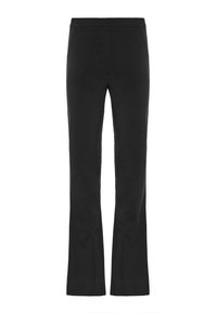 Svarta utsvängda byxor i mjukt, lätt tyg. Har två sidofickor och en åtsittande midja för en skräddarsydd look.