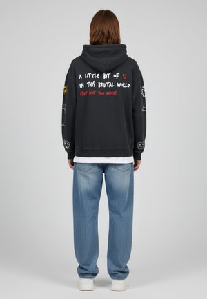 BRUTAL TATTOO EMBROIDERY UNISEX VINTAGE - Sweat à capuche - black denim