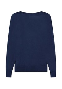 Maglione blu navy a vestibilità ampia, scollatura rotonda, maniche lunghe e orlo a costine. Realizzato in tessuto a maglia testurizzata, dettagli minimi.