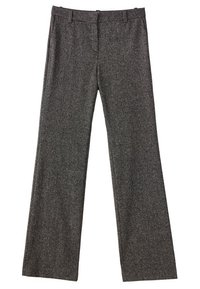 Pantalon large en mélange de laine gris foncé avec passants de ceinture, poches avant et fermeture avant dissimulée.
