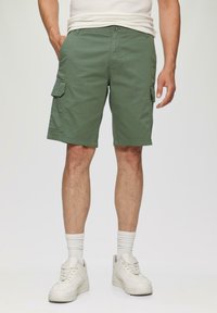 Groene cargoshorts van katoen met een relaxte pasvorm, voorzien van twee zijzakken, een knoopsluiting en een zoom net boven de knie.