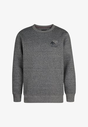 Szary sweatshirt z miękkiego materiału, z okrągłym dekoltem, długimi rękawami i małym haftowanym logo na piersi.